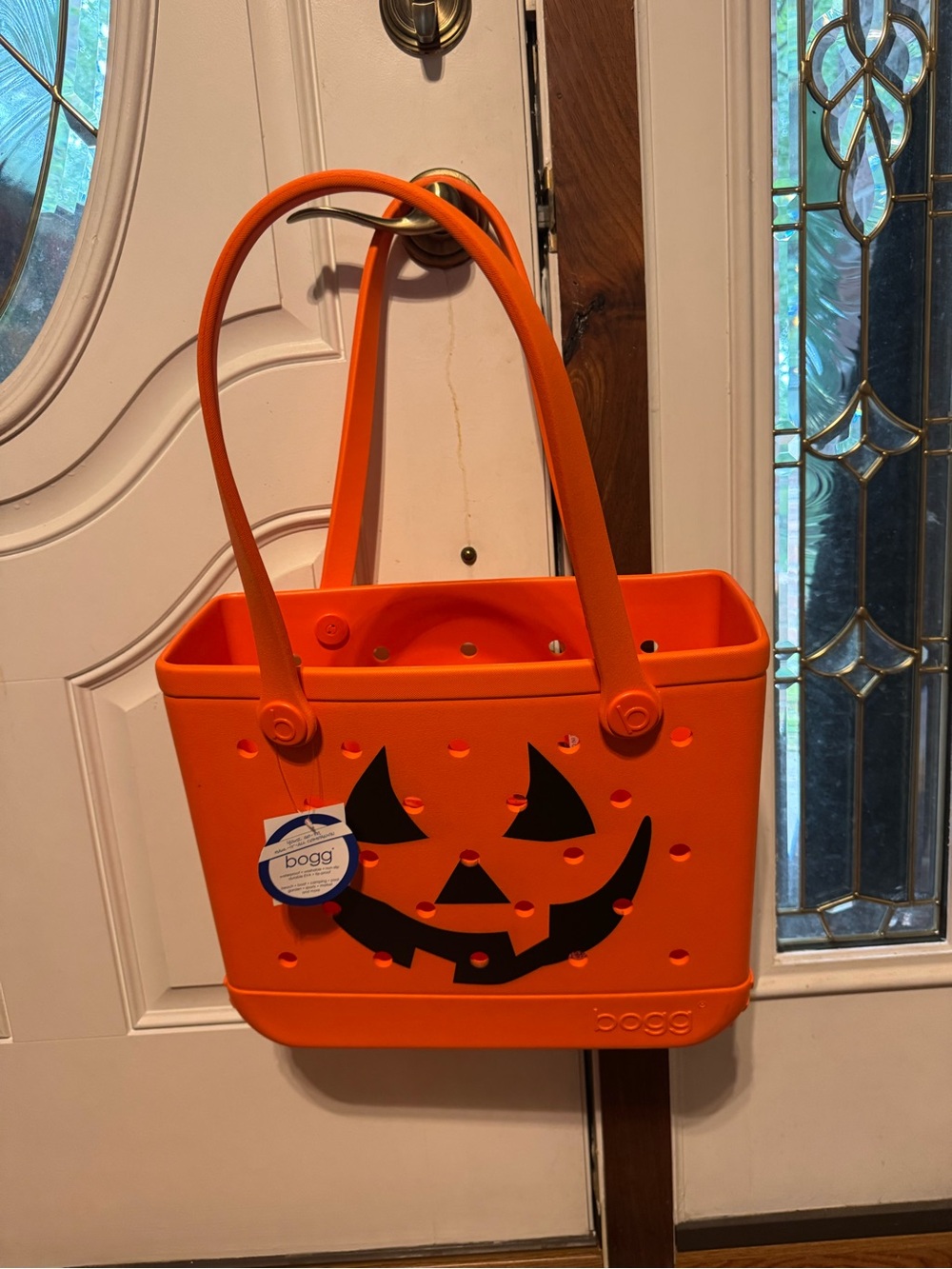 BOGG BAG Bright Orange Jack-O'-Lantern Medium Tote with Black Face